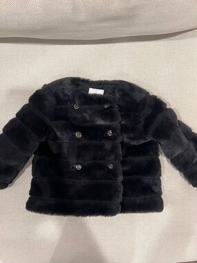 Toddlers Black Faux Fur Double-Breasted Jacket